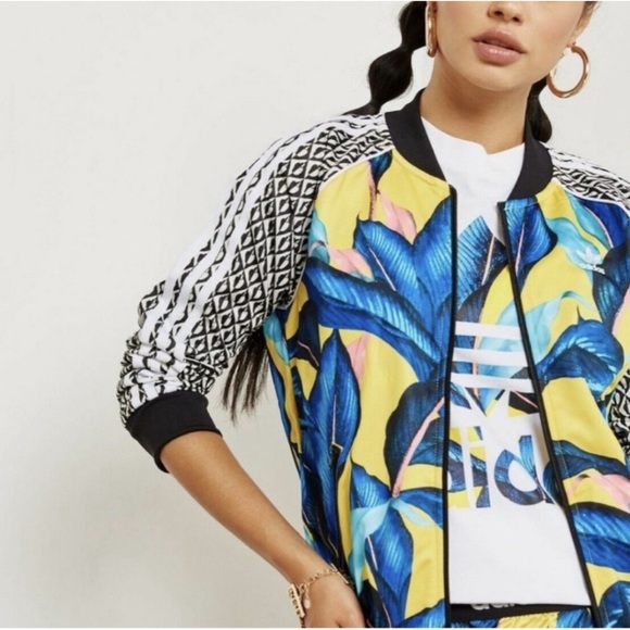 Adidas Originals Palm Leaf Superstar Track Jacket Blue Yellow Farm Size Medium - Picture 9 of 10